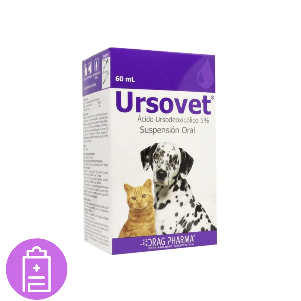 Ursovet Suspensión Oral - tratamiento hepatobiliar con Ácido Ursodeoxicólico para perros y gatos