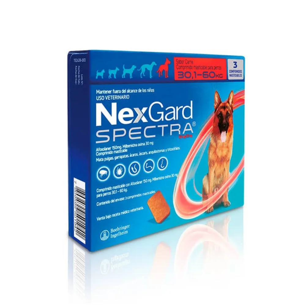 NexGard Spectra antiparasitario amplio espectro perros 30-60 kg, 3 comprimidos
